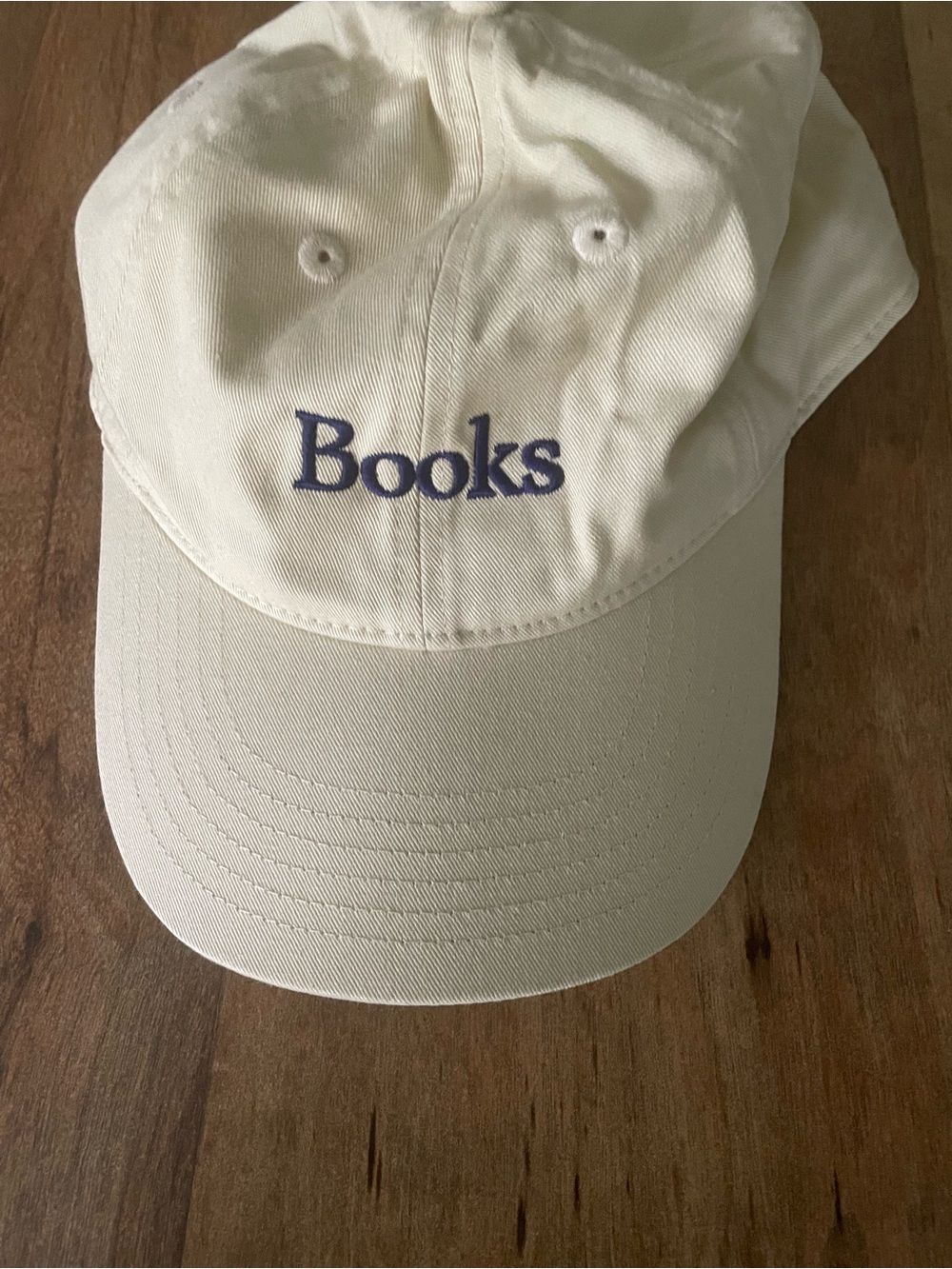 Books Embroidered Logo Baseball Hat Cap - Cream with Navy Stitching